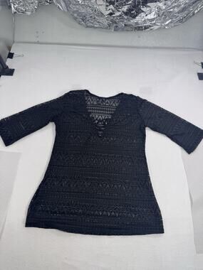 Portocruz Women’s Small Black Crochet Lace V Neck 3/4 Sleeve Boho Blouse